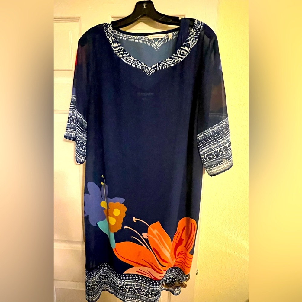 Soft Surroundings navy tropical dress.